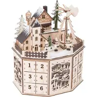 OEM Holz-Adventskalender mit Pyramide, 24 Schubladen, beleuchtet