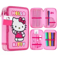 Hello Kitty Federmäppchen Mädchen Federtasche Gefüllt mit Schulsachen Buntstifte Filzstifte und Vieles Mehr Cinnamoroll Kuromi Sanrio Geschenk Idee (Mehrfarbig )