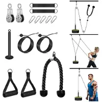 Merkloos Kabelscheibensystem – Kabelscheibenset – 2 Scheiben und 2 Stahlseile – Max. 100 kg – Für Bizeps, Trizeps und Rücken