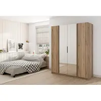 AX Living Nehir Kleiderschrank 200 cm Eiche Evoke, 2 Spiegel mittig