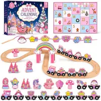 Generisch Adventskalender 2026 für Mädchen – Adventskalender für Babys und Kinder – 24 Tage mit einer magnetischen Holzeisenbahn