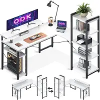 Dripio Eckschreibtisch L-Form mit Bücherregal, Monitorständer, Weiß, 140x137x139,5 cm