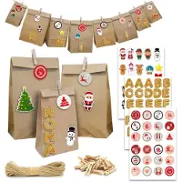 Dune Design XXL-SET "MET namen" – Selbstgestalteter Adventskalender zum Befüllen – 24 Papierbeutel – 100 Aufkleber – 10 Meter Girlande