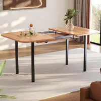 Markenlos Ausziehbarer Esstisch 120/160 cm in Holzfarbe, klassischer Küchentisch für 4–6 Personen mit hochfester Legierungsstütze, moderner minimalistischer Esstisch, Natur