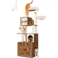 Feandrea Kratzbaum, mit Katzenklo-Schrank, 185cm, Kratzsäule, waschbares Kissen, vintagebraun