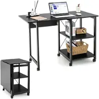 OEM Klappbarer Computertisch mit 2 Ablagen & 6 Rollen, schwarz