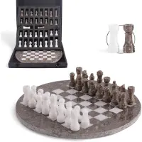 OEM Marmor Schachspiel 30,5 cm, handgefertigt, 32 Figuren + 2 Damen