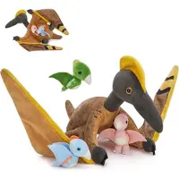 OEM Pterosaurus Kuscheltier-Set, 95 cm Mutter mit 3 Babys, Plüsch