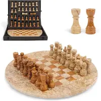 OEM Runde Marmor-Schachspiel 15 Zoll, Koralle & Rot, handgefertigt