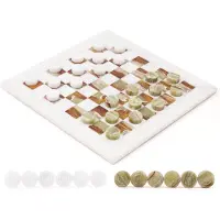 OEM Marmor-Damespiel-Set 15 Zoll, Weiß & Grün Onyx, 32 Steine