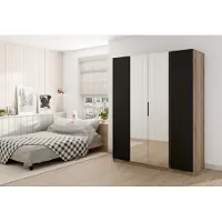 AX Living Nehir Kleiderschrank 200 cm Eiche Evoke/Schwarz, 2 Spiegel mittig
