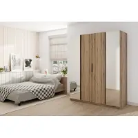 AX Living Nehir Kleiderschrank 200 cm Eiche Evoke, 2 Spiegel außen