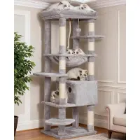 Merkloos Kratzbaum Katzenkratzbaum Katzenturm - 153 cm - Mit Korb - Für große Katzen - Hellgrau