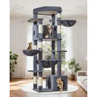 Merkloos Kratzbaum Kletterbaum Katzenbaum - 182 cm - Rauchgrau - 7 Kratzstämme - 2 Katzenhöhlen