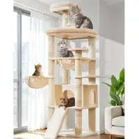 Merkloos Kratzbaum Katzenkratzbaum XXL - 183 cm - Beige - 5 Sisalstämme - Hängematte und Korb