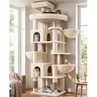 Merkloos Kratzbaum Katzenbaum XXL - 209 cm - Beige - Stabil - 2 Katzenhöhlen