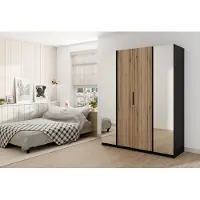 AX Living Nehir Kleiderschrank 200 cm Schwarz/Eiche Evoke, 2 Spiegel außen