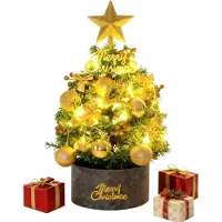 Generisch Weihnachtsbaum mit Lichterkette - Mini-Weihnachtsbaum - Weihnachtsball - Weihnachtsstern - Stern - Goldener Bogen - Zuhause - Weihnachtsdekoration