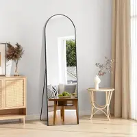 Merkloos Standspiegel Ganzkörperspiegel Passspiegel - Aluminiumrahmen - 150 x 40 cm - Schwarz - Mit abnehmbarem Standfuß