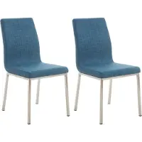 BellaFurn 2-teiliges Set Esszimmerstühle aus Edelstahl – Designerstühle – Bequeme gesteppte Sitzfläche, Farbe: Blau