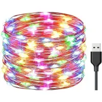 SURIGHT 20 Meter LED-Lichterkette, 200 LEDs, USB-betriebene – Wasserdichte, feine Kupferdrahtbeleuchtung für Zäune und Terrassen – Warmweiß