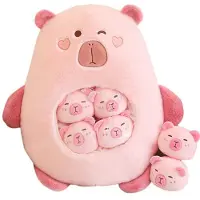 OEM Capibara-Kuscheltier mit 6 Mini-Plüschtieren, Rosa