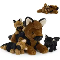 OEM Schäferhund Plüschtier XXL mit 3 Welpen, 45 cm, weich