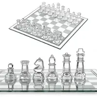 OEM Kristallglas-Schachspiel 35x35 cm, transparent & matt, Reiseschach
