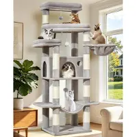 Merkloos Katzenkratzbaum Kratzbaum Kletterturm - 180 cm - 9 Sisal-Kratzstämme - Hellgrau - Für große Katzen