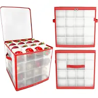 Merkloos Aufbewahrungsbox für Weihnachtsdekoration – Rot – 64 Kugeln – 4 Schichten