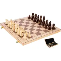 OEM Schachspiel, Birkenholz, klappbar, 45x45 cm, König 90 mm, beschwerte Figuren
