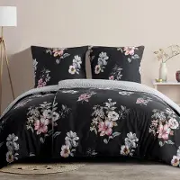 Trankielo – Bettwäsche-Set, 135 x 200 cm – 4-teilig, Mikrofaser, schwarzes Blumenmuster – Atmungsaktiv, weich, bügelfrei