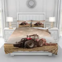 Trankielo - 3D-Bettwäsche-Set mit Traktor-Motiv, 220 x 240 cm - Weiche Mikrofaser - 3-teiliges Set mit Reißverschluss