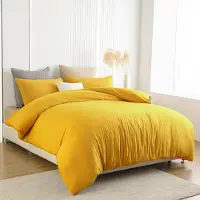 Trankielo – Gelbes Bettwäsche-Set aus Mikrofaser – Bettbezug 200 x 220 cm – 2 Kopfkissenbezüge 80 x 80 cm