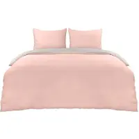 Trankielo - Bettbezug-Set, 220x240 cm - 2 Kopfkissenbezüge, 65x65 cm - Mikrofaser - Grau/Rosa