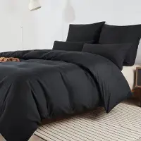 Trankielo - Bettwäsche-Set, 200 x 200 cm, schwarz - Mikrofaser, knitterarm, weich, mit 2 Kopfkissenbezügen, 80 x 80 cm