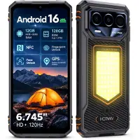 HOTWAV T8 Outdoor Smartphone ohne Vertrag, Android 16, 12GB+ 128GB, 120Hz Display, 6200mAh Akku, IP68/IP69K, Campinglicht, NFC, 4G Handy