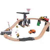 Tooky Toy : Holz-Autobahn-Set - Baustelle, 35-teilig