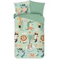 Muller Textil Good Morning Kinderbettwäsche "Soleil" - Grün - (140x220 cm) - 100 % Baumwolle