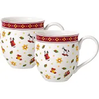 Villeroy & Boch Becher "Toy's Delight Becher mit Henkel Set 2-tlg., Toys", bunt (rot, weiß), H:10,1cm Ø:9,6cm, Porzellan, Trinkgefäße, Becher, Premium Porzellan