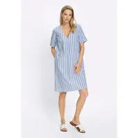 HEINE Sommerkleid "Druck-Kleid Druckkleid im Streifen-Look", Damen, Gr. 36, eisblau, jeansblau, gestreift, Modisch, V-Ausschnitt, Kleider Sommerkleid