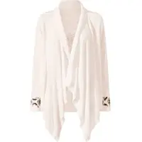 HEINE Strickjacke "Cardigan Feinstrickjacke mit platziertem Druck hinten", Damen, Gr. 44, ecru, beige, bedruckt, Modisch, Strickjacken Strickjacke