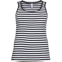 Sheego Shirttop "Tanktop Tanktop mit Ringeln und Spitzenkante.", Damen, Gr. 46, schwarz-weiß (schwarz, weiß), Sportlich, Rundhals, Tops Shirttop
