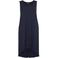 Sheego Strandkleid "Strandkleid Strandkleid mit Vokuhila-Saum", Damen, Gr. 42, N-Gr, blau (marine), Sportlich, Rundhals, Kleider Strandkleid, mit Taschen, im Vokuhilaschnitt