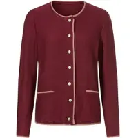 Sieh an! Trachtenstrickjacke SIEH AN "Strickjacke Strickjacke mit Kontrast-Abschlüssen", Damen, Gr. 44, rot (dunkelrot, rosenholz), Strick, , Modisch, Rundhals, Strickjacken Trachtenstrickjacke