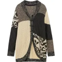 Sheego Strickjacke BY JOE BROWNS "Strickjacke Strickjacke im rustikalen Patchwork-Stil", Damen, Gr. 44/46, schoko, champagner, gemustert, Modisch, Strickjacken Strickjacke