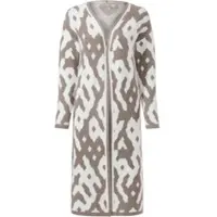 HEINE Strickjacke "Strickmantel Strickmantel mit Grafik-Dessin", Damen, Gr. 44, beige (taupe, ecru, gemustert), Jacquard, , Modisch, V-Ausschnitt, Strickjacken Strickjacke