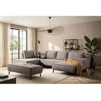 Otto Home Wohnlandschaft "TVINNU Cord, 360 cm", beige (hellbraun), B:360cm H:83cm T:195cm, Sofas, Wohnlandschaft, Recamiere rechts/links, schwarze Metallfüße, bequeme Sitz-/Liegefläche