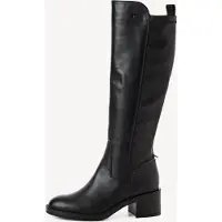 Tamaris Stiefel , Damen, Gr. 39, Textil, Normalschaft, schwarz, Leder, Lederimitat, unifarben, Schuhe Stiefel, Blockabsatz, Langschaftstiefel mit T-Logoprägung, Topseller