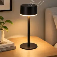 ZMH Aufladbare LED Tischleuchte 19cm Schwarz Touch Leselampe IP44 3000K 1800mAh Akku Tischlampe mit rutschfestem Untergrund für Wohnzimmer Schlafzimme